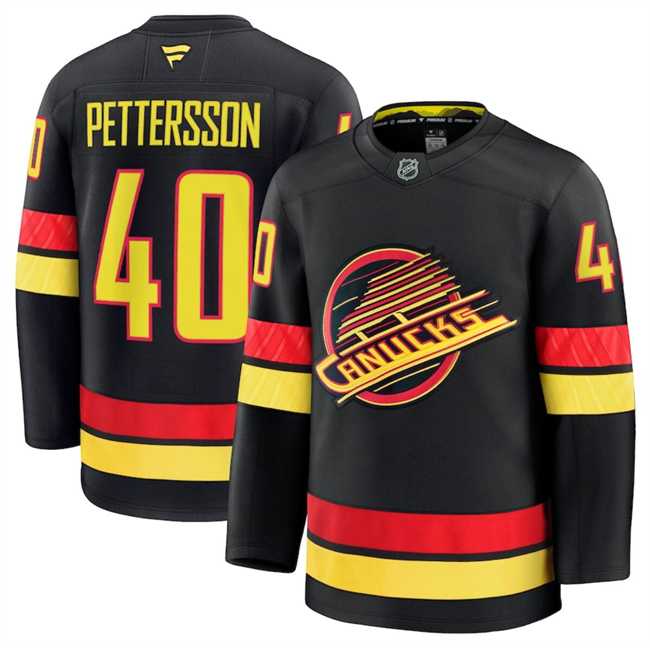 Men%27s Vancouver Canucks #40 Elias Pettersson Black 2024-25 Alternate Stitched Hockey Jersey Dzhi